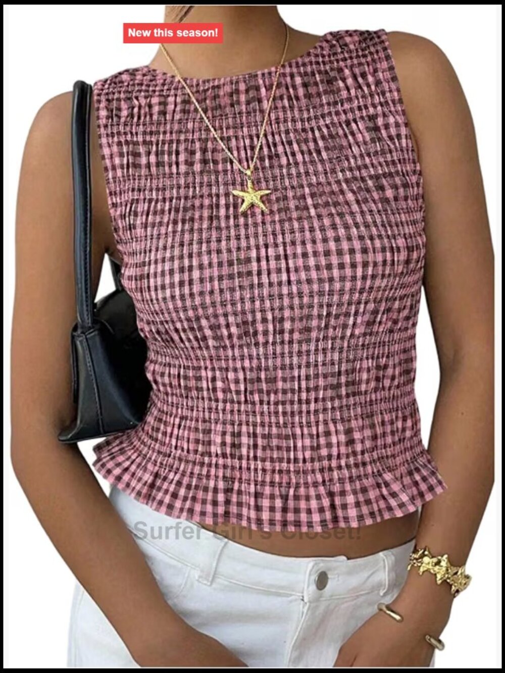 Y2K Gingham Ruffle Crop Tank Top Smocked Casual Sleeveless
